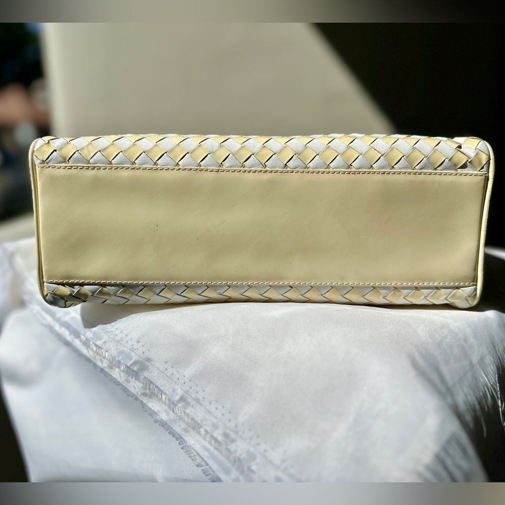 BALLY Woven Leather Satchel Cream Ivory Top Handle Italy - Picture 4 of 13